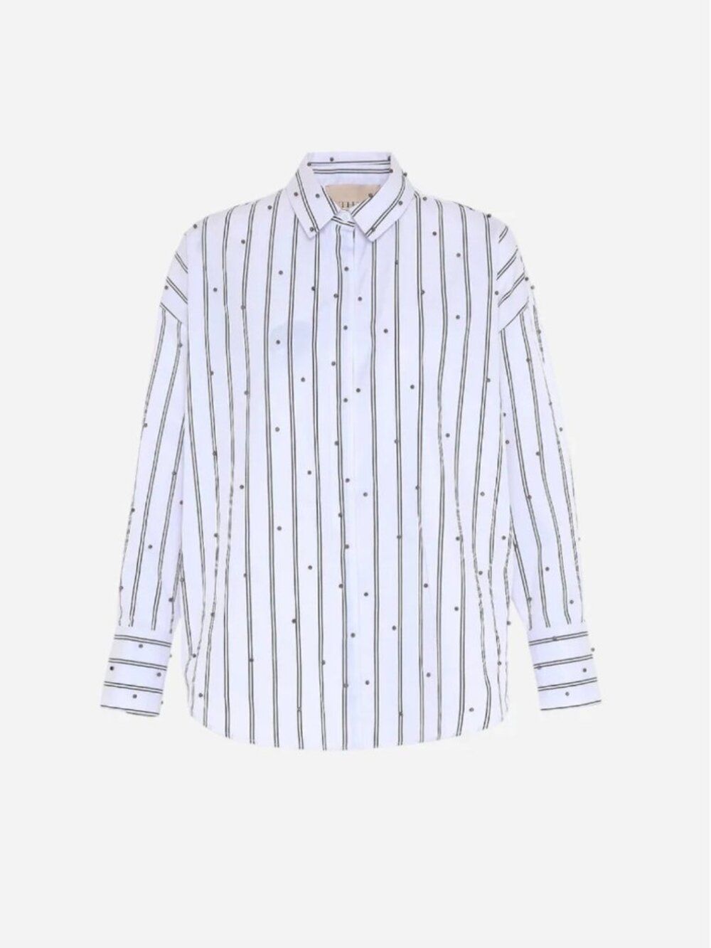 THEO Echo Pearly Blouse in White & Gunmetal Pinstripes Size XS